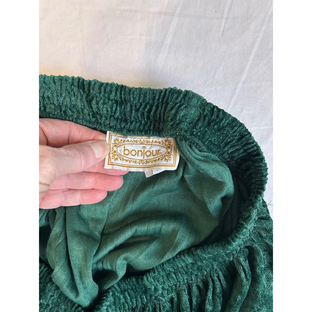 Vintage Bonjour Green Crushed Velvet Skirt Womens Large Elastic Waist Skater USA - Picture 4 of 5
